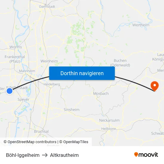 Böhl-Iggelheim to Altkrautheim map
