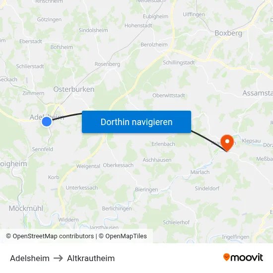 Adelsheim to Altkrautheim map