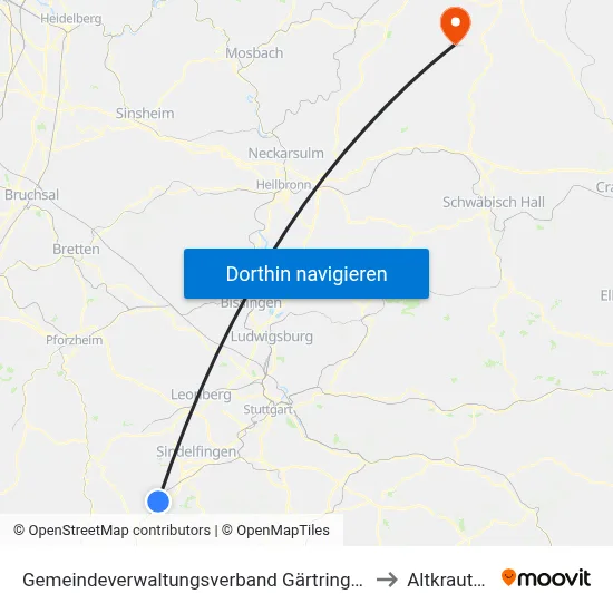 Gemeindeverwaltungsverband Gärtringen/Ehningen to Altkrautheim map