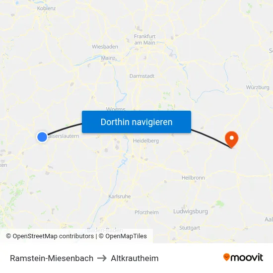 Ramstein-Miesenbach to Altkrautheim map