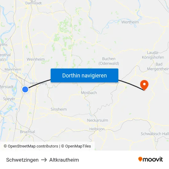 Schwetzingen to Altkrautheim map