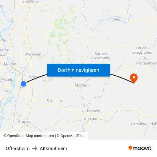 Oftersheim to Altkrautheim map