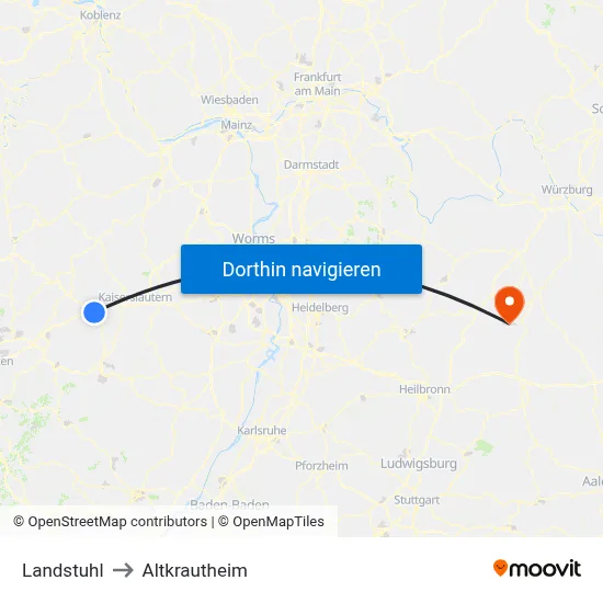 Landstuhl to Altkrautheim map