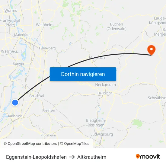 Eggenstein-Leopoldshafen to Altkrautheim map