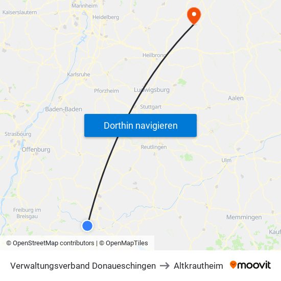 Verwaltungsverband Donaueschingen to Altkrautheim map