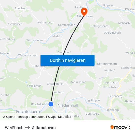 Weißbach to Altkrautheim map