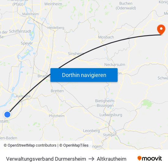 Verwaltungsverband Durmersheim to Altkrautheim map