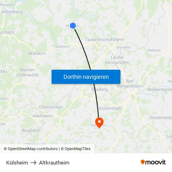 Külsheim to Altkrautheim map