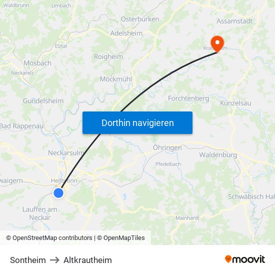 Sontheim to Altkrautheim map