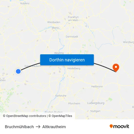 Bruchmühlbach to Altkrautheim map