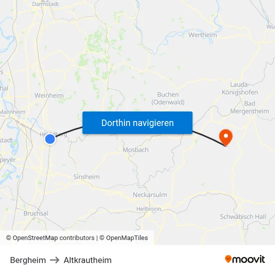 Bergheim to Altkrautheim map