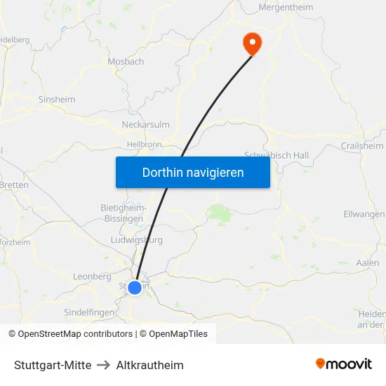Stuttgart-Mitte to Altkrautheim map