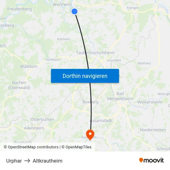 Urphar to Altkrautheim map