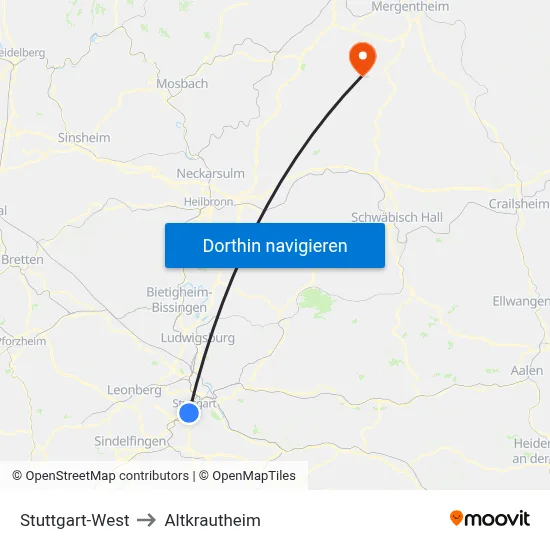 Stuttgart-West to Altkrautheim map