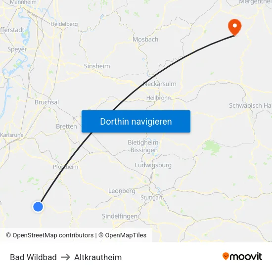 Bad Wildbad to Altkrautheim map