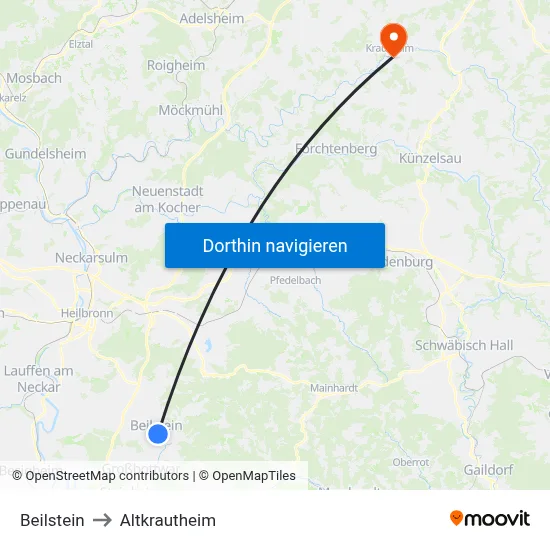 Beilstein to Altkrautheim map