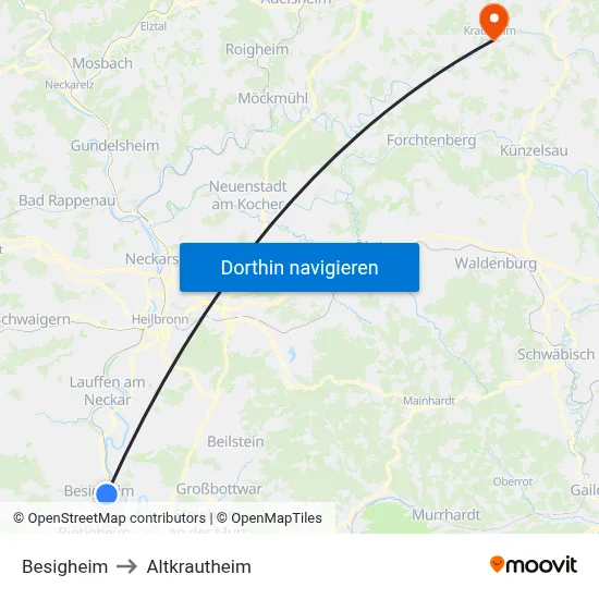 Besigheim to Altkrautheim map