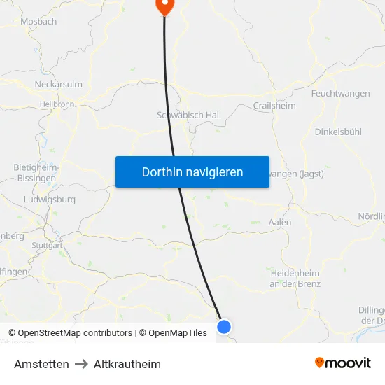 Amstetten to Altkrautheim map