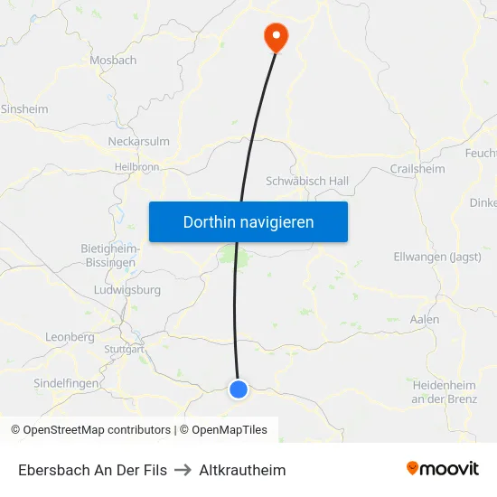 Ebersbach An Der Fils to Altkrautheim map