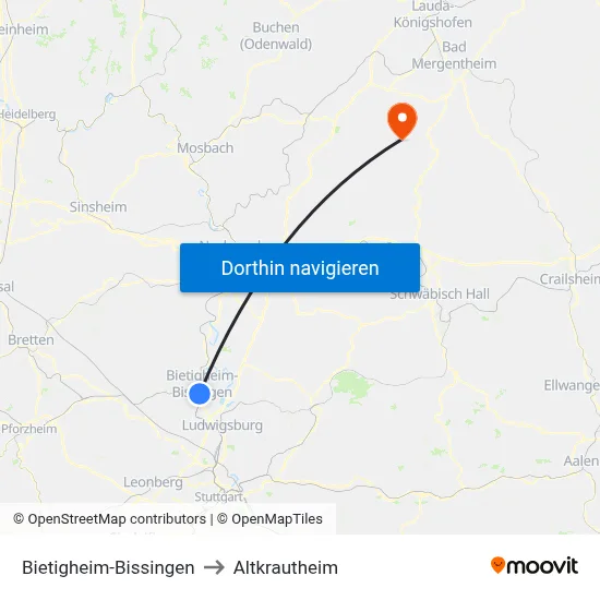 Bietigheim-Bissingen to Altkrautheim map
