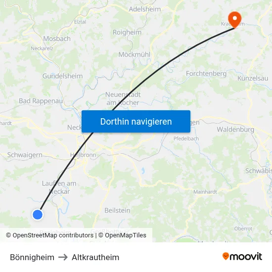 Bönnigheim to Altkrautheim map
