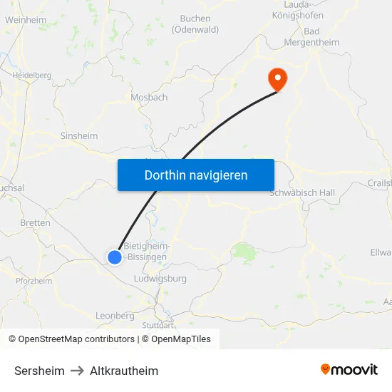 Sersheim to Altkrautheim map