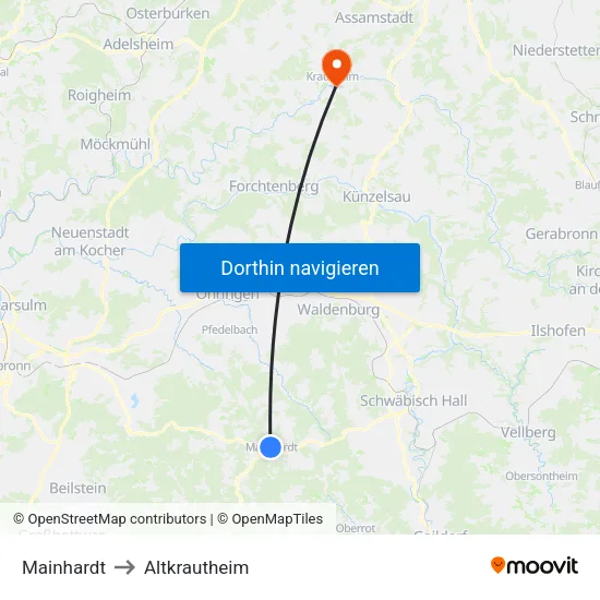 Mainhardt to Altkrautheim map