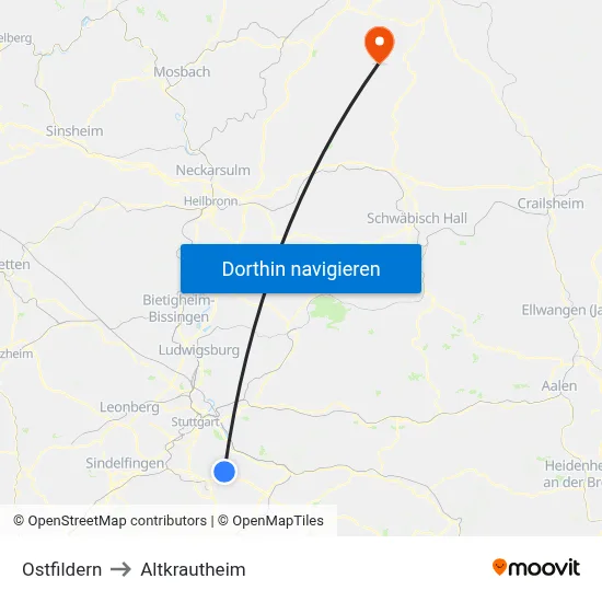 Ostfildern to Altkrautheim map