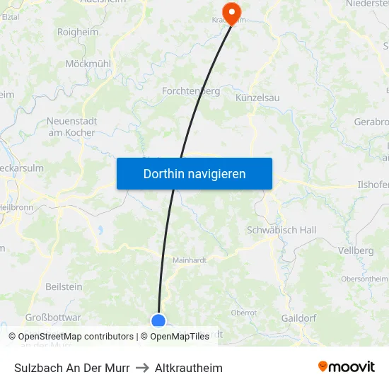 Sulzbach An Der Murr to Altkrautheim map