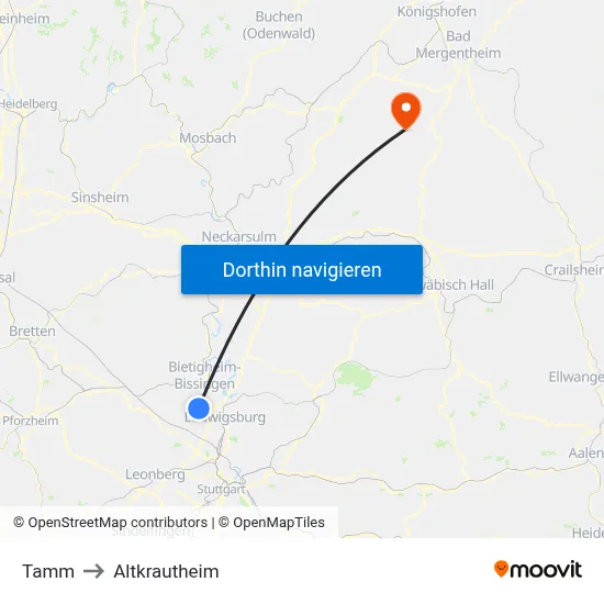 Tamm to Altkrautheim map