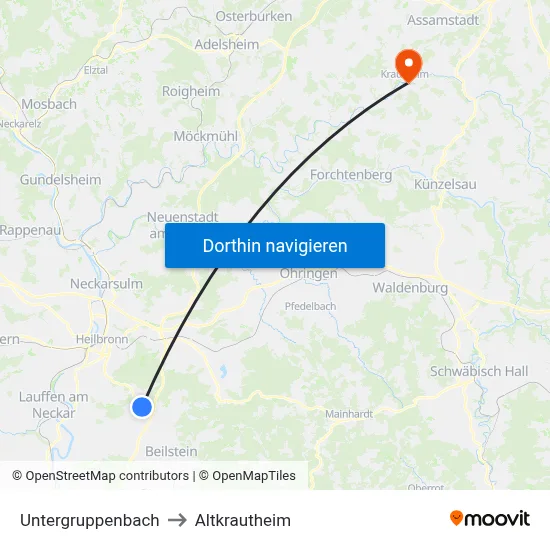 Untergruppenbach to Altkrautheim map