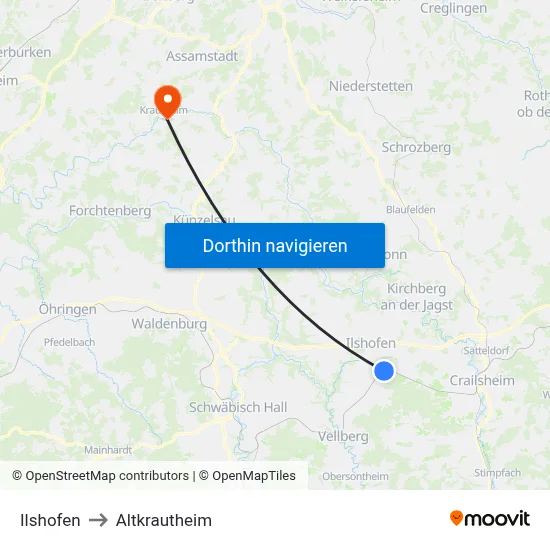 Ilshofen to Altkrautheim map