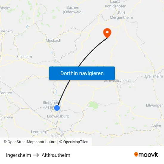 Ingersheim to Altkrautheim map