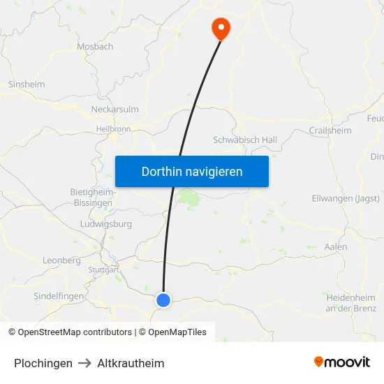 Plochingen to Altkrautheim map