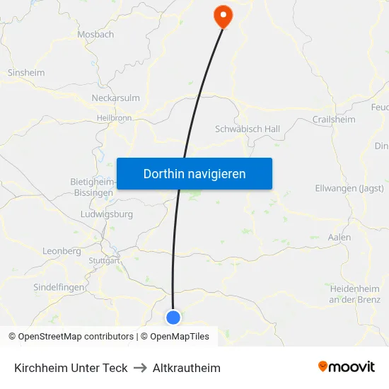 Kirchheim Unter Teck to Altkrautheim map