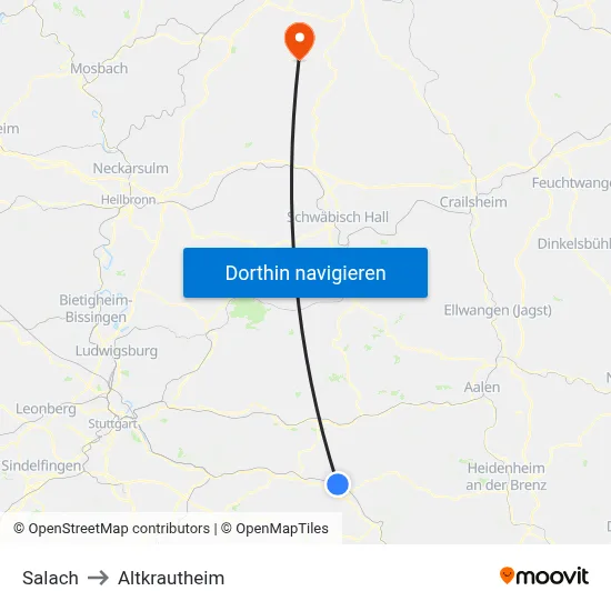 Salach to Altkrautheim map