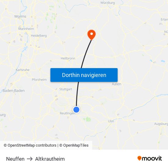 Neuffen to Altkrautheim map