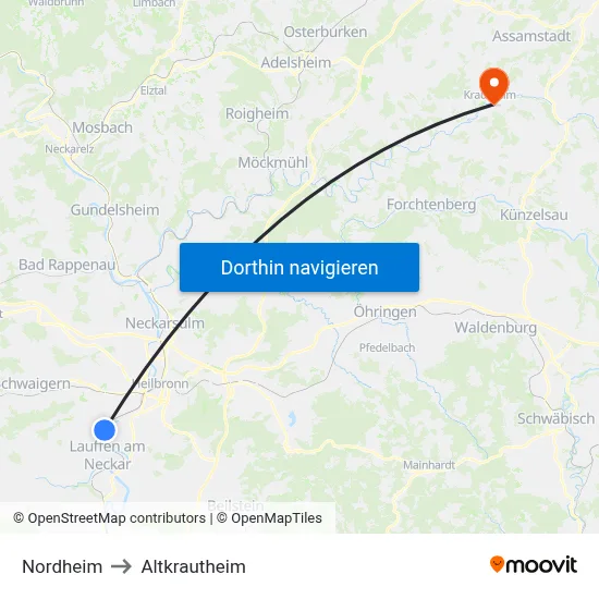 Nordheim to Altkrautheim map