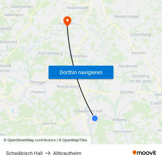 Schwäbisch Hall to Altkrautheim map