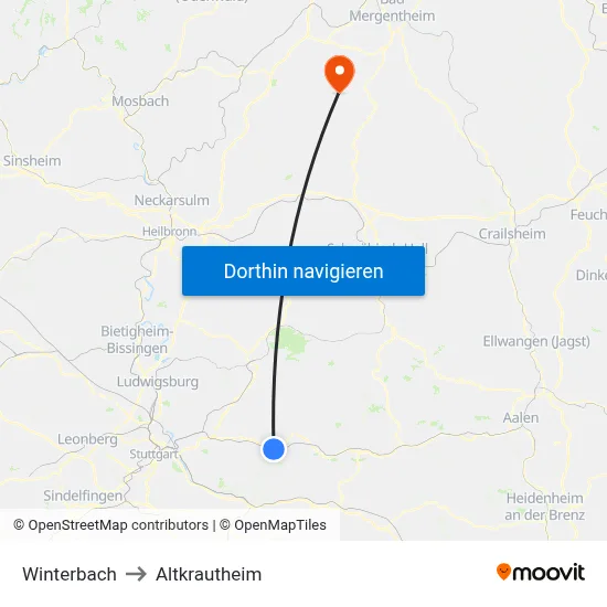 Winterbach to Altkrautheim map