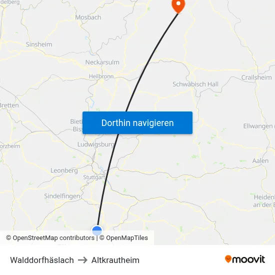 Walddorfhäslach to Altkrautheim map