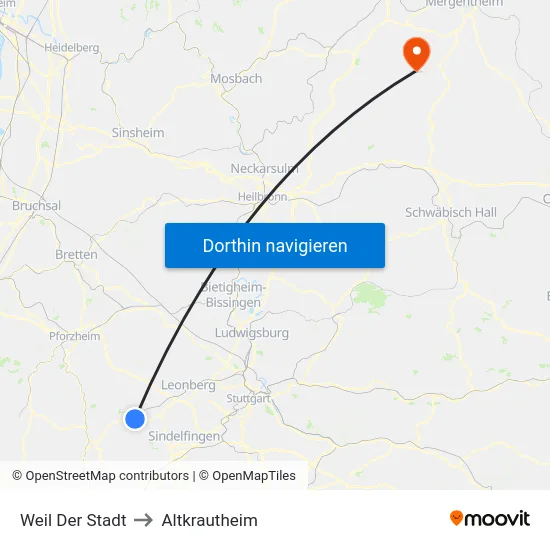 Weil Der Stadt to Altkrautheim map