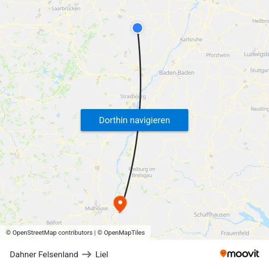 Dahner Felsenland to Liel map