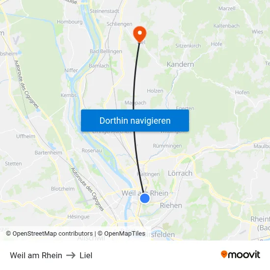 Weil am Rhein to Liel map