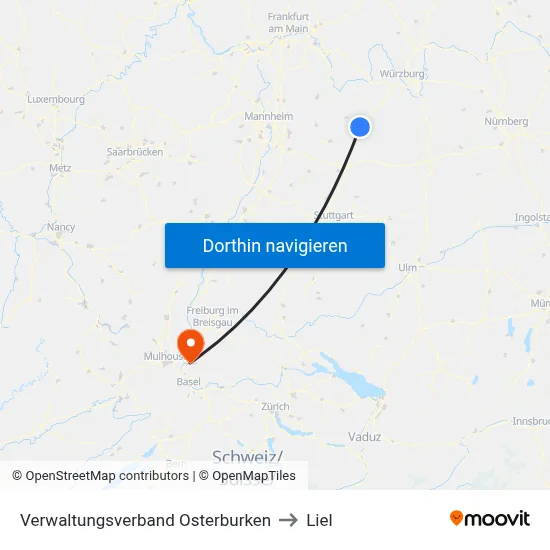 Verwaltungsverband Osterburken to Liel map