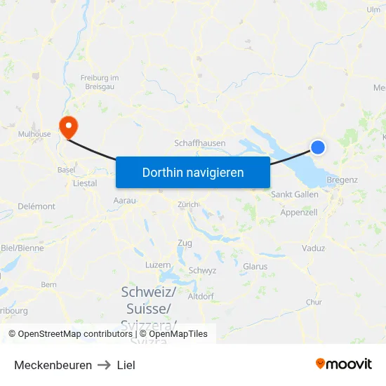 Meckenbeuren to Liel map