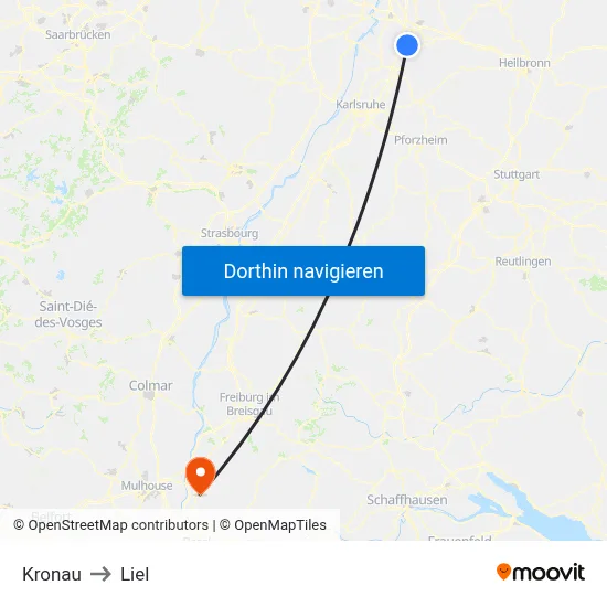 Kronau to Liel map