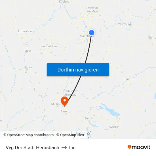 Vvg Der Stadt Hemsbach to Liel map
