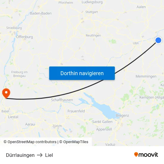 Dürrlauingen to Liel map