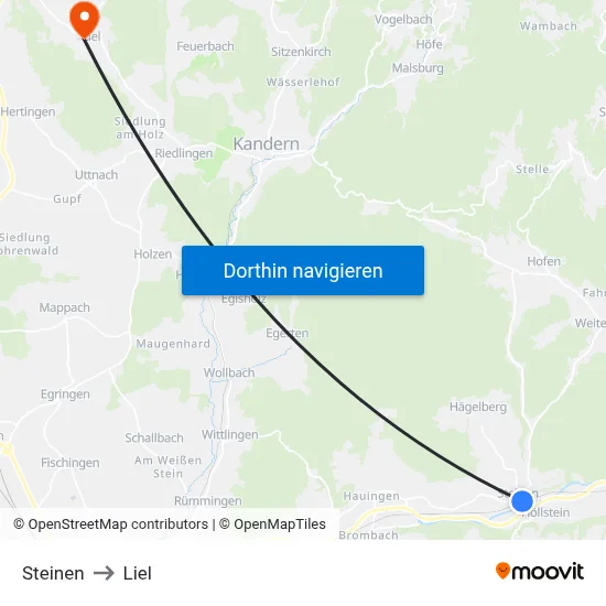 Steinen to Liel map